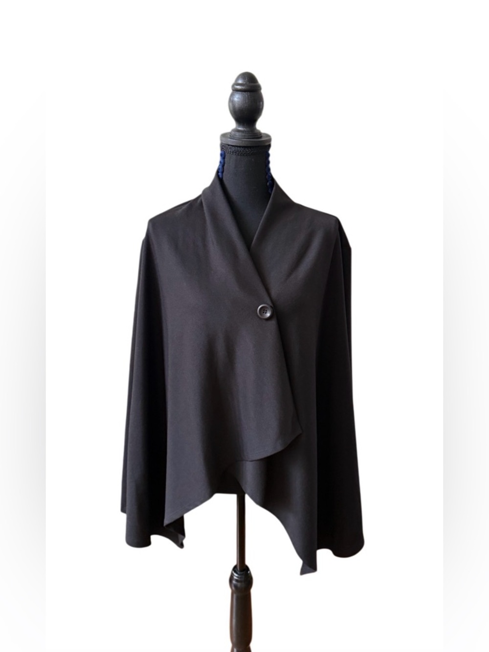 Les Modes ASI Fashions Black Draped Button-Front Women's Sweater Cape